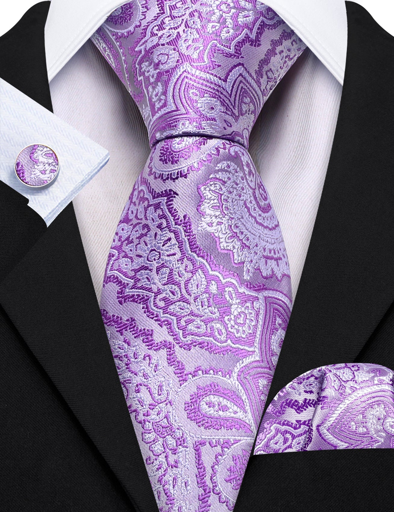 GentCrest Purple Paisley Tie Hanky Cufflinks Set - Image 2