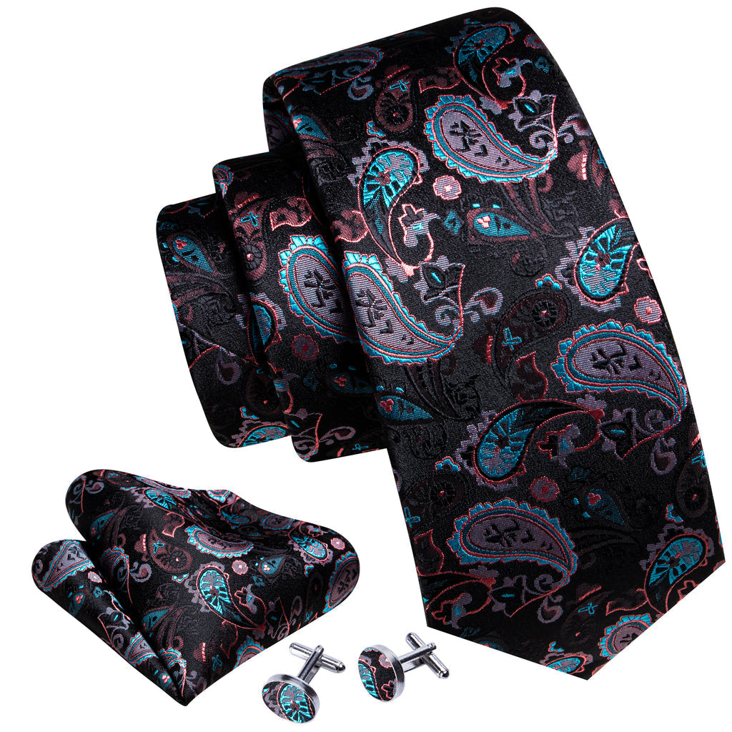 Black White Paisley Silk Tie Set - GentCrest - View 7