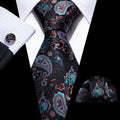 Black White Paisley Silk Tie Set - GentCrest