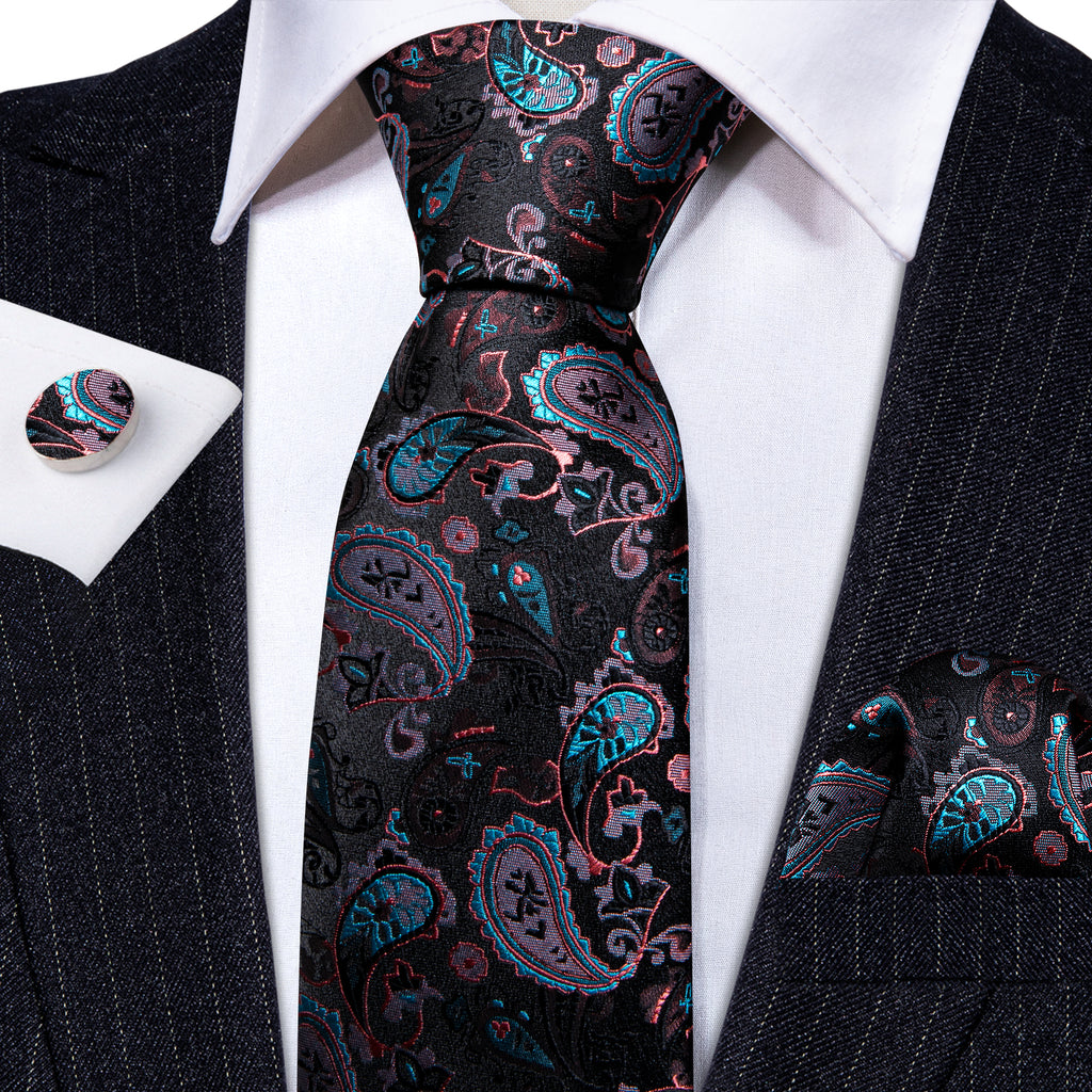 Black White Paisley Silk Tie Set - GentCrest - View 3