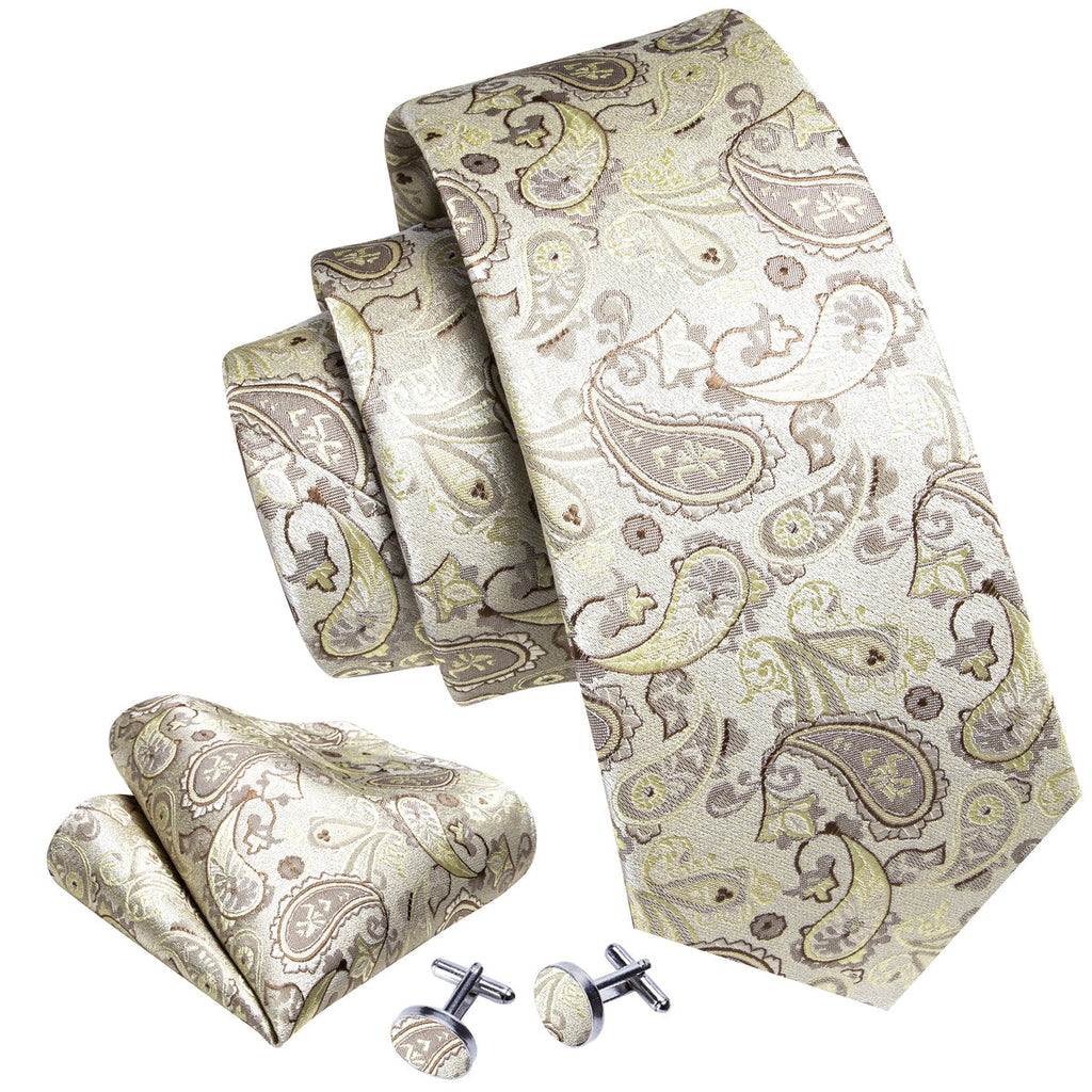 Light Yellow Paisley Silk Tie Set - GentCrest - View 5