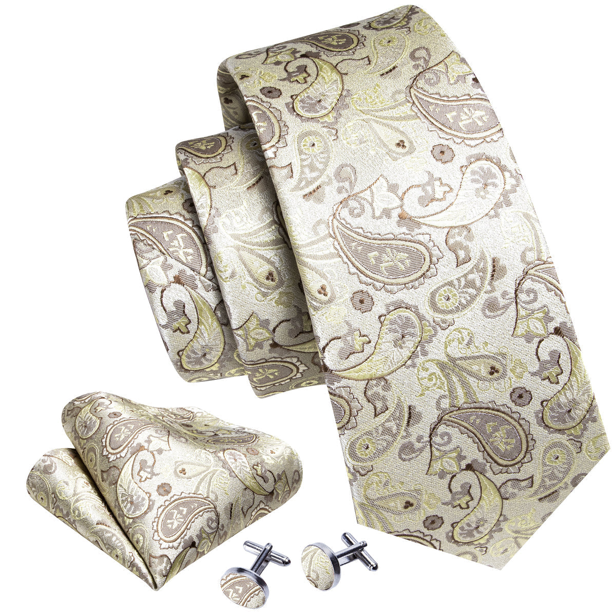 Light Yellow Paisley Silk Tie Set - GentCrest - View 5