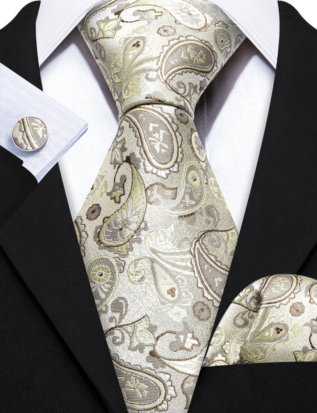Light Yellow Paisley Silk Tie Set - GentCrest - View 3