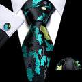 Black Blue Novetly Floral Silk Tie Set - GentCrest