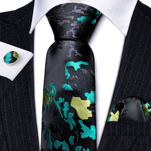 Black Blue Novetly Floral Silk Tie Set - GentCrest - View 2