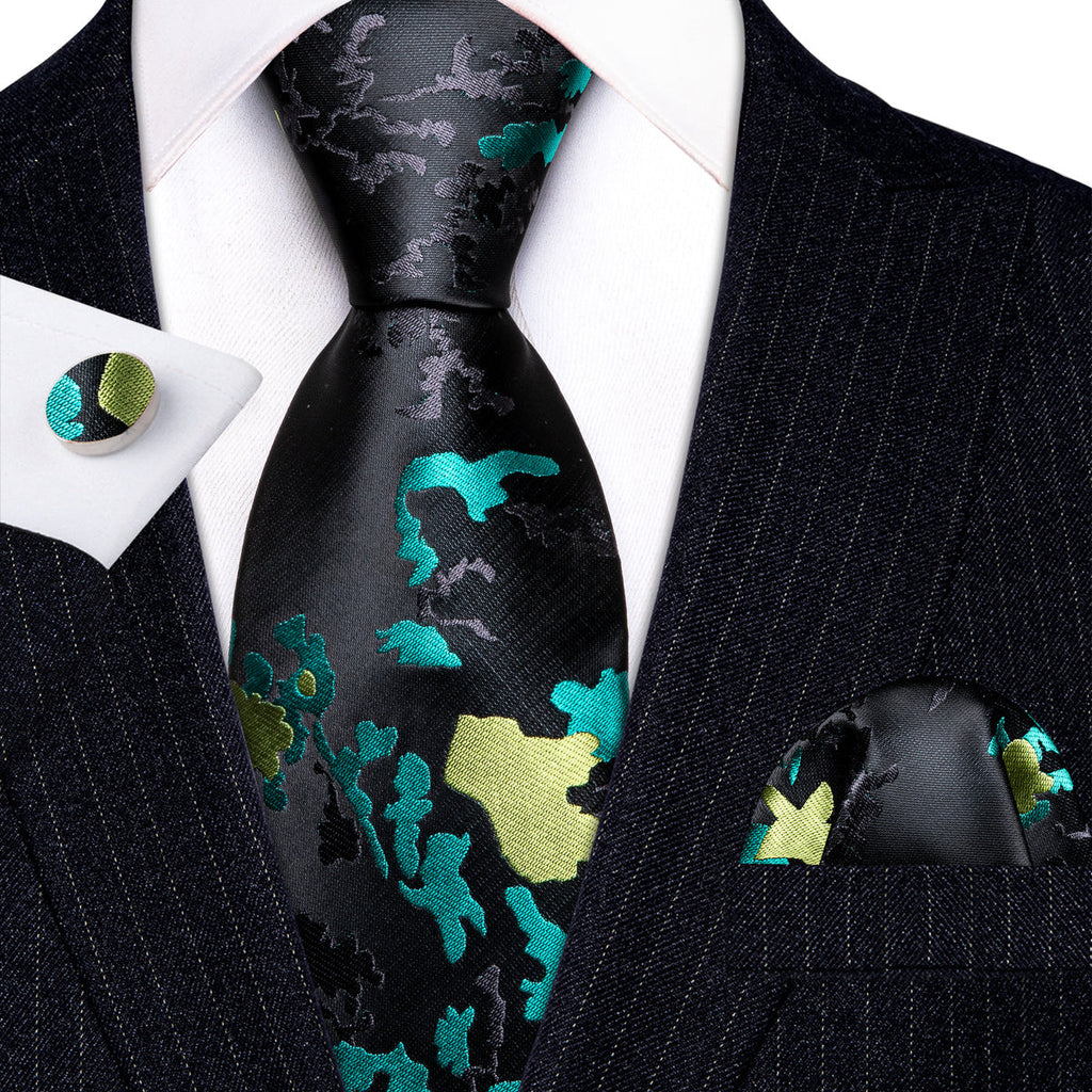 Black Blue Novetly Floral Silk Tie Set - GentCrest - View 4