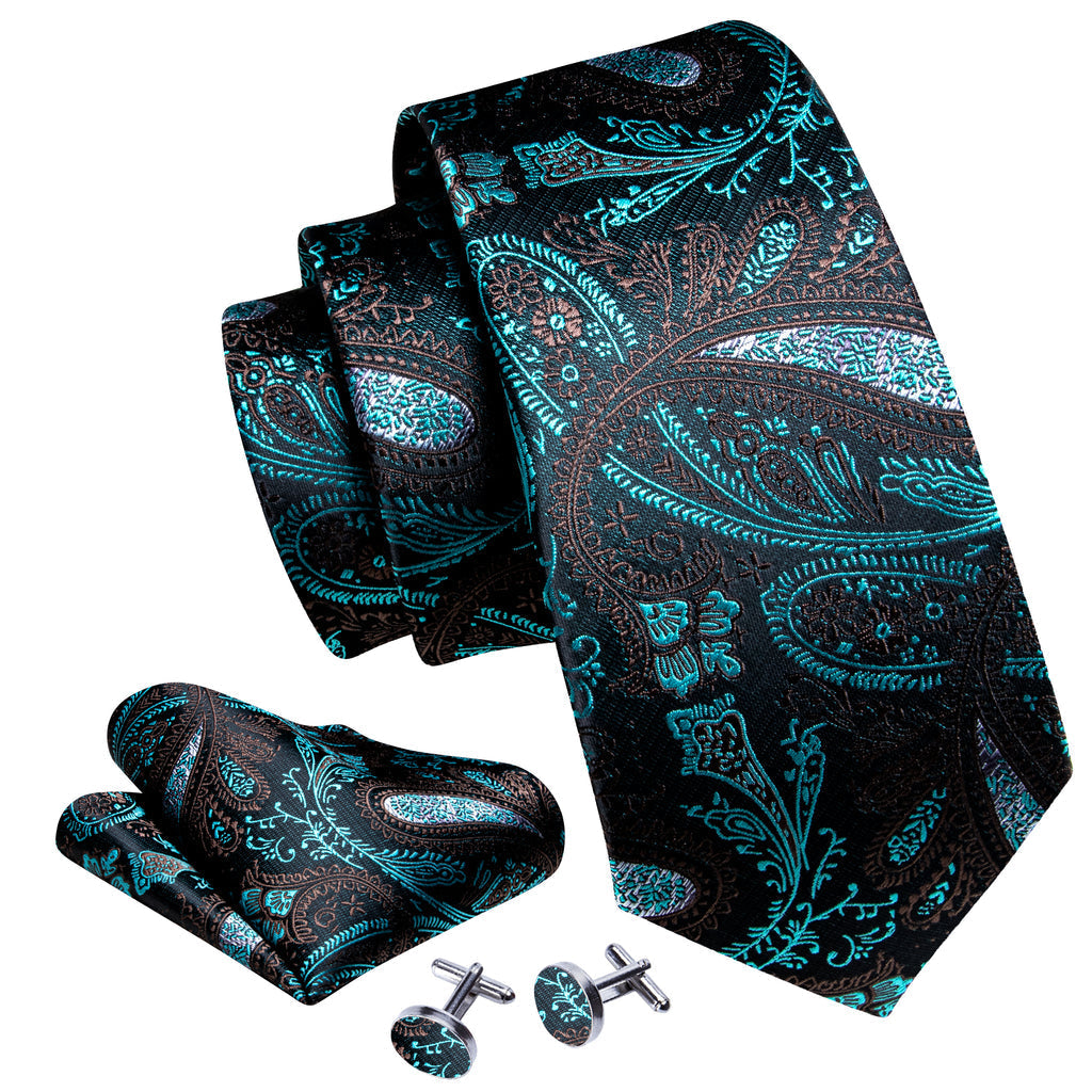 Black Blue Paisley Silk Tie Set - GentCrest - View 6
