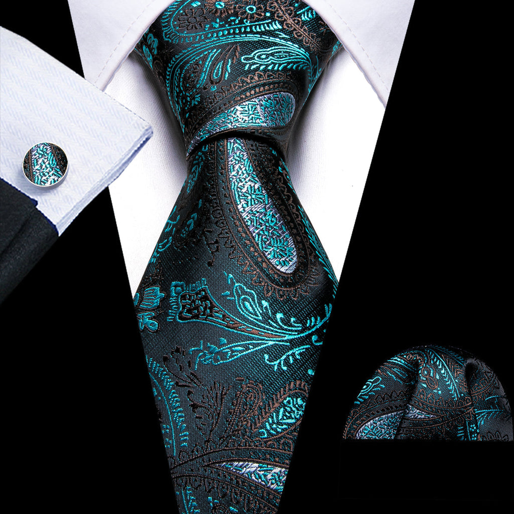 Black Blue Paisley Silk Tie Set - GentCrest
