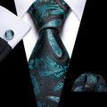 Black Blue Paisley Silk Tie Set - GentCrest