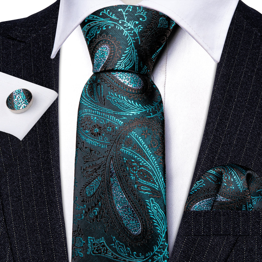Black Blue Paisley Silk Tie Set - GentCrest - View 2