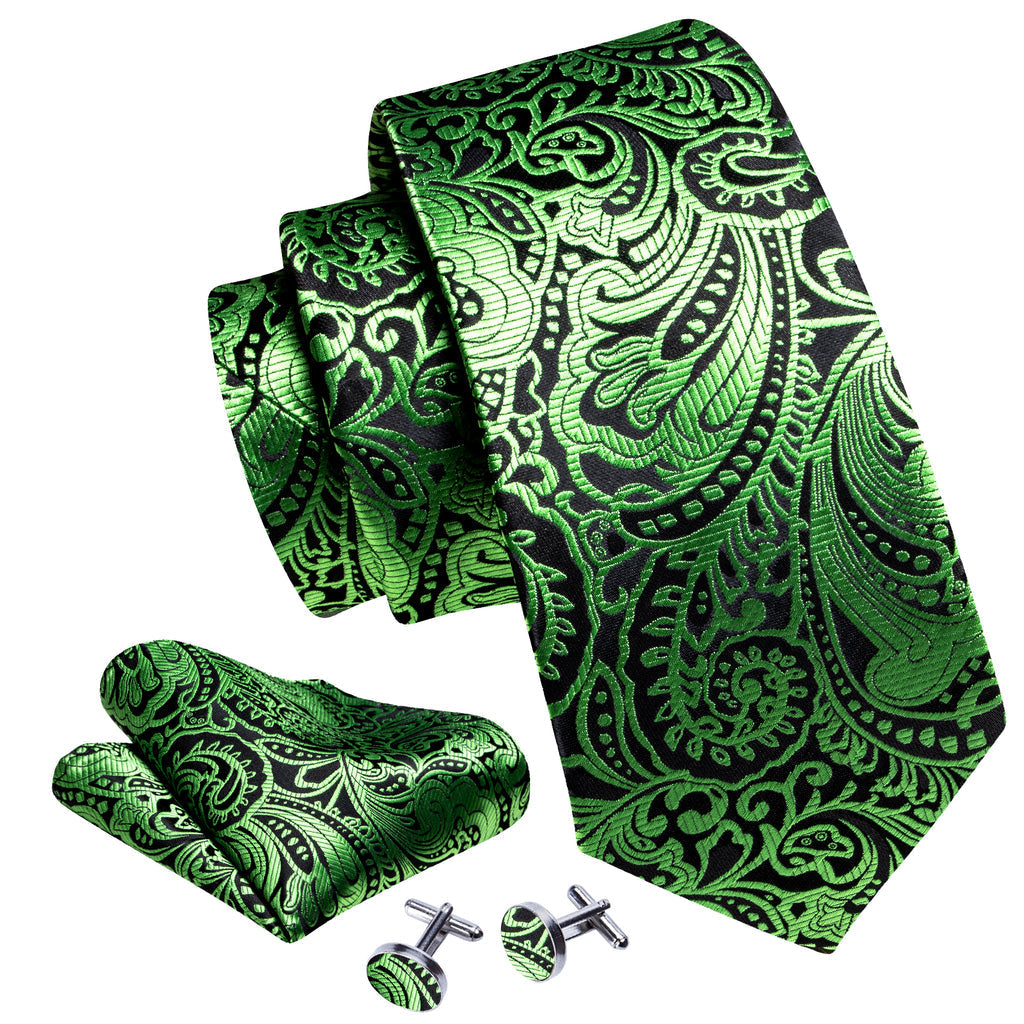 Green Black Paisley Silk Tie Set - GentCrest - View 3