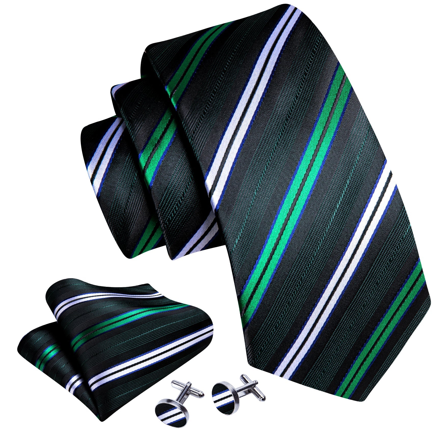 GentCrest Black Striped Tie Hanky Cufflinks Set - Image 3