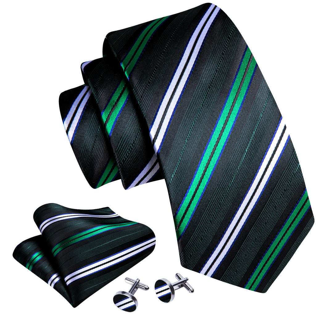 Green White Striped Silk Tie Set - GentCrest - View 3