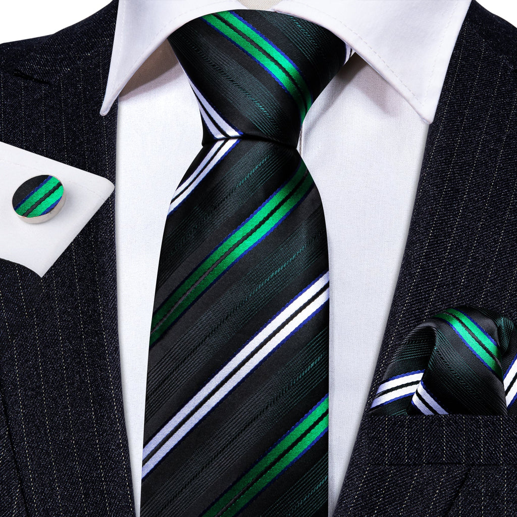 GentCrest Black Striped Tie Hanky Cufflinks Set - Image 2