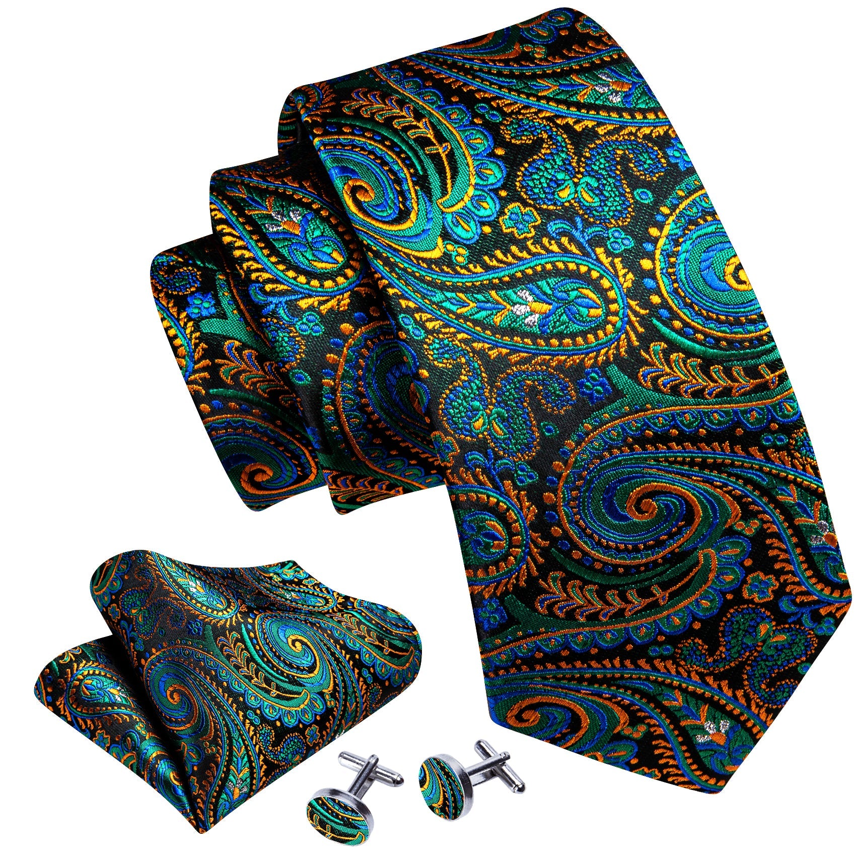 GentCrest Blue Paisley Tie Hanky Cufflinks Set - Image 3