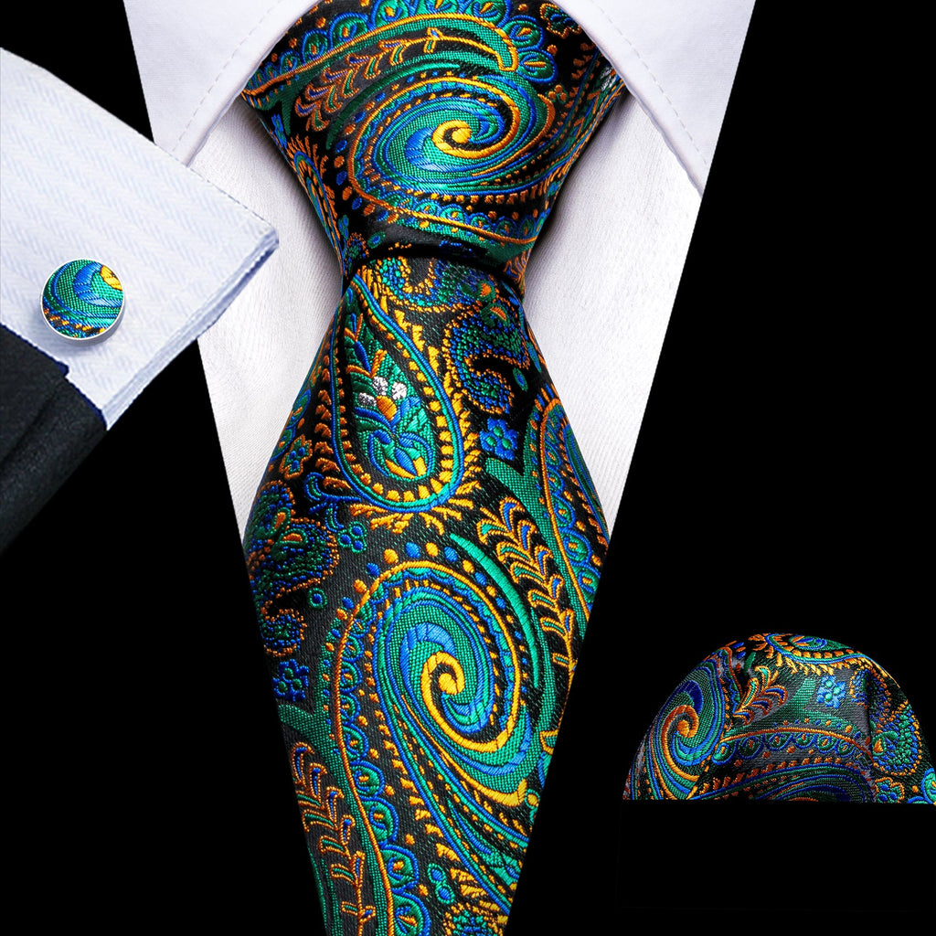 GentCrest Blue Paisley Tie Hanky Cufflinks Set - Image 1