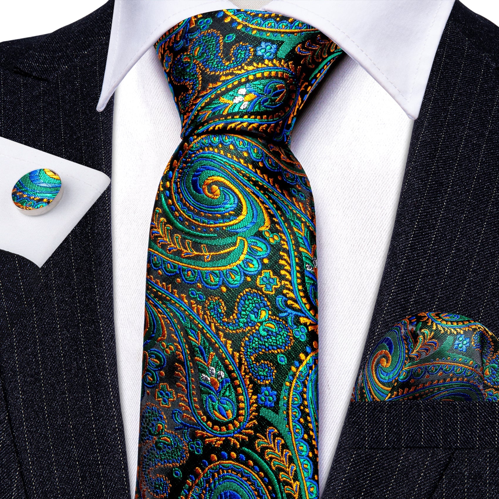 GentCrest Blue Paisley Tie Hanky Cufflinks Set - Image 2