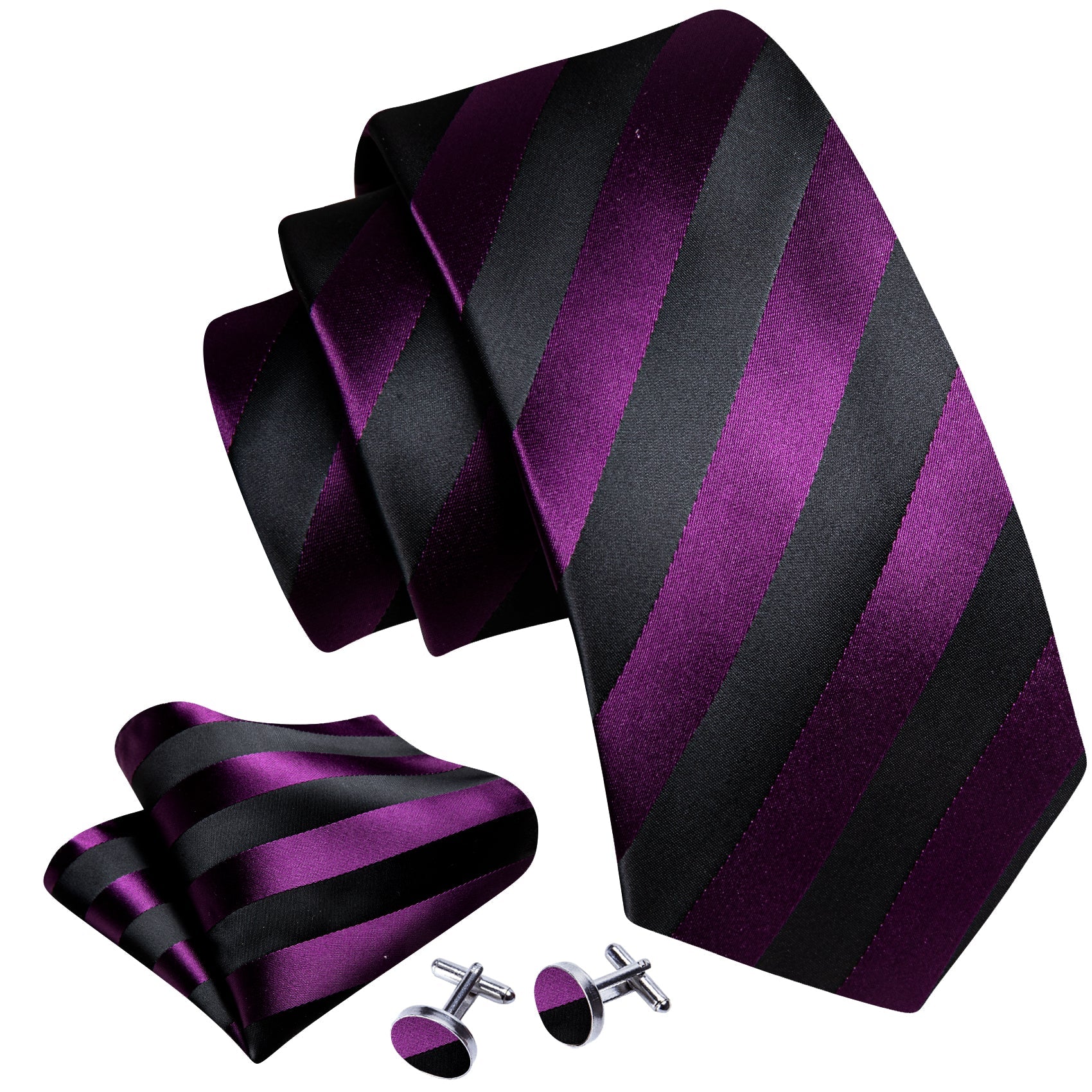 GentCrest Black Striped Tie Hanky Cufflinks Set - Image 3
