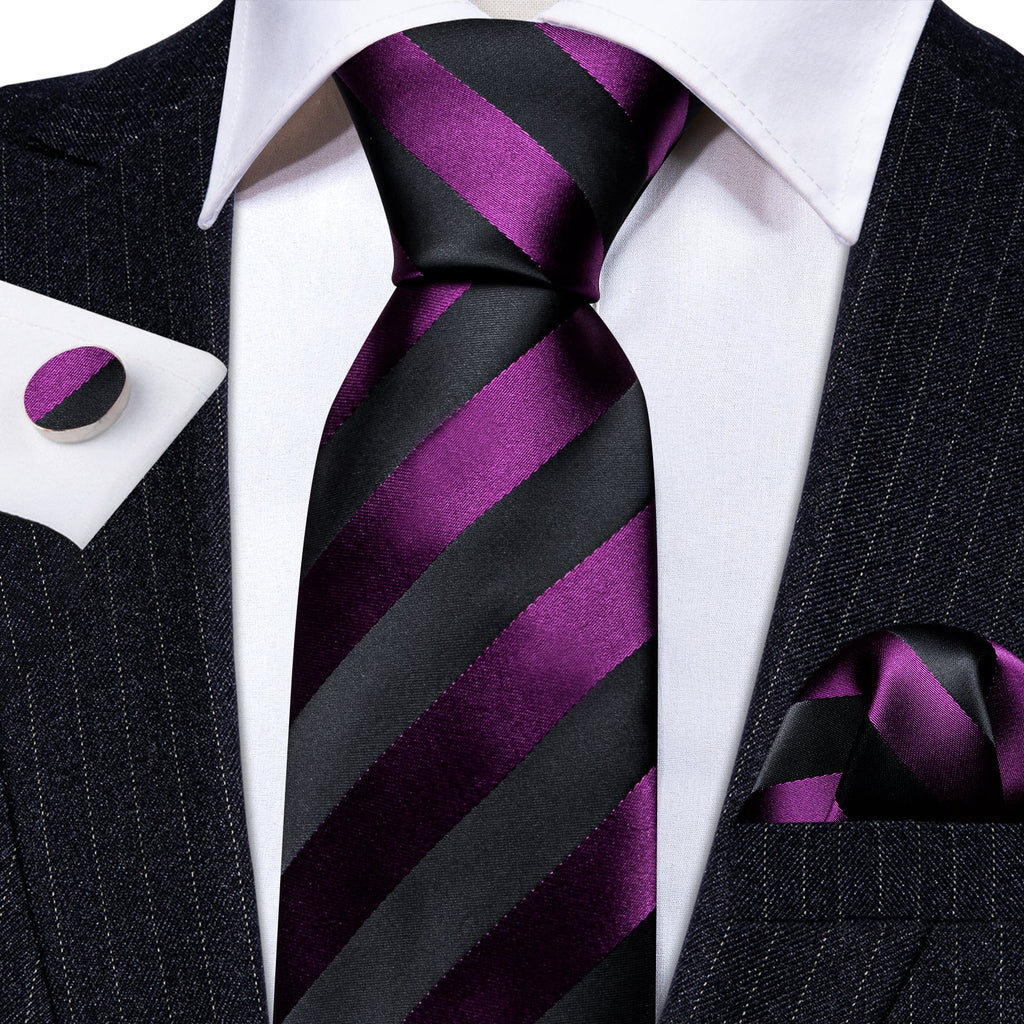 GentCrest Black Striped Tie Hanky Cufflinks Set - Image 2