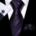 Black Purple Striped Silk Tie Set - GentCrest