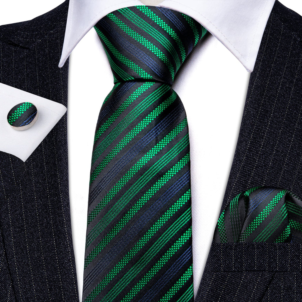 GentCrest Black Striped Tie Hanky Cufflinks Set - Image 2