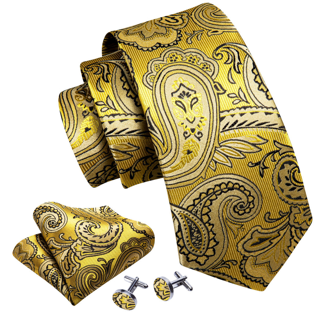 Yellow Black Silk Tie Set - GentCrest - View 6