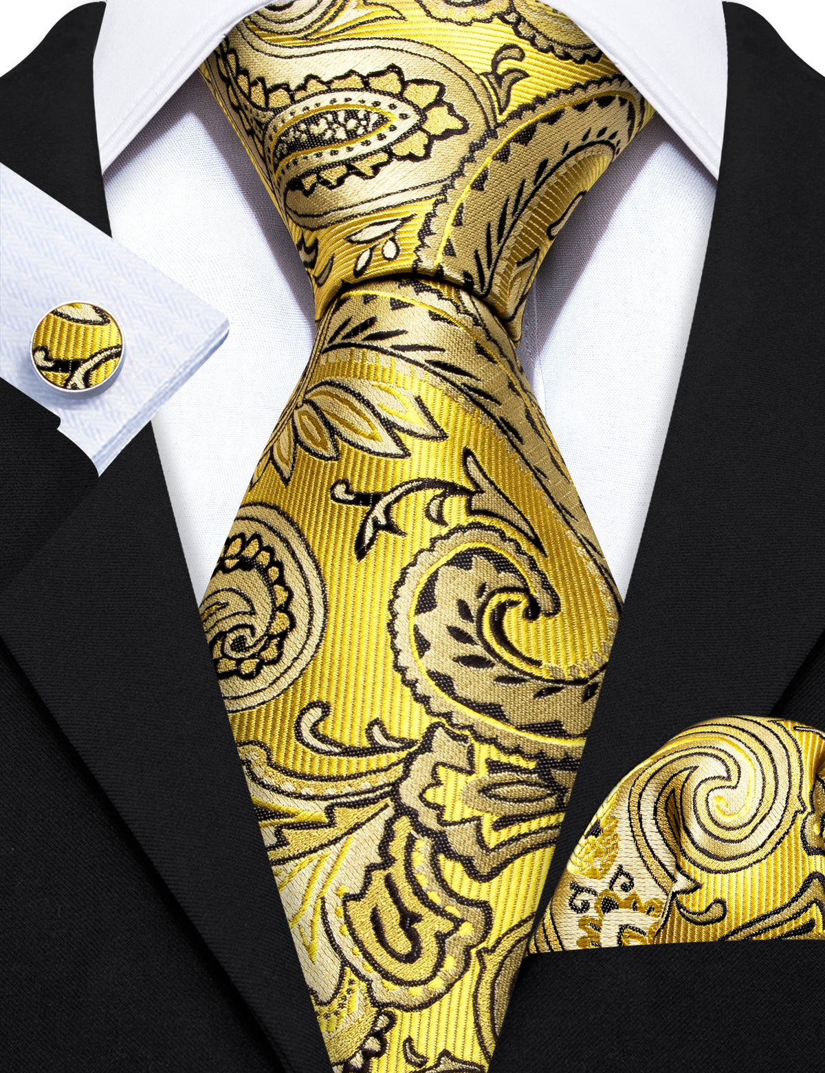 Yellow Black Silk Tie Set - GentCrest - View 5