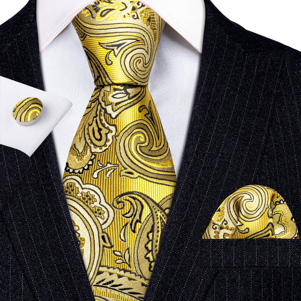 Yellow Black Silk Tie Set - GentCrest - View 3