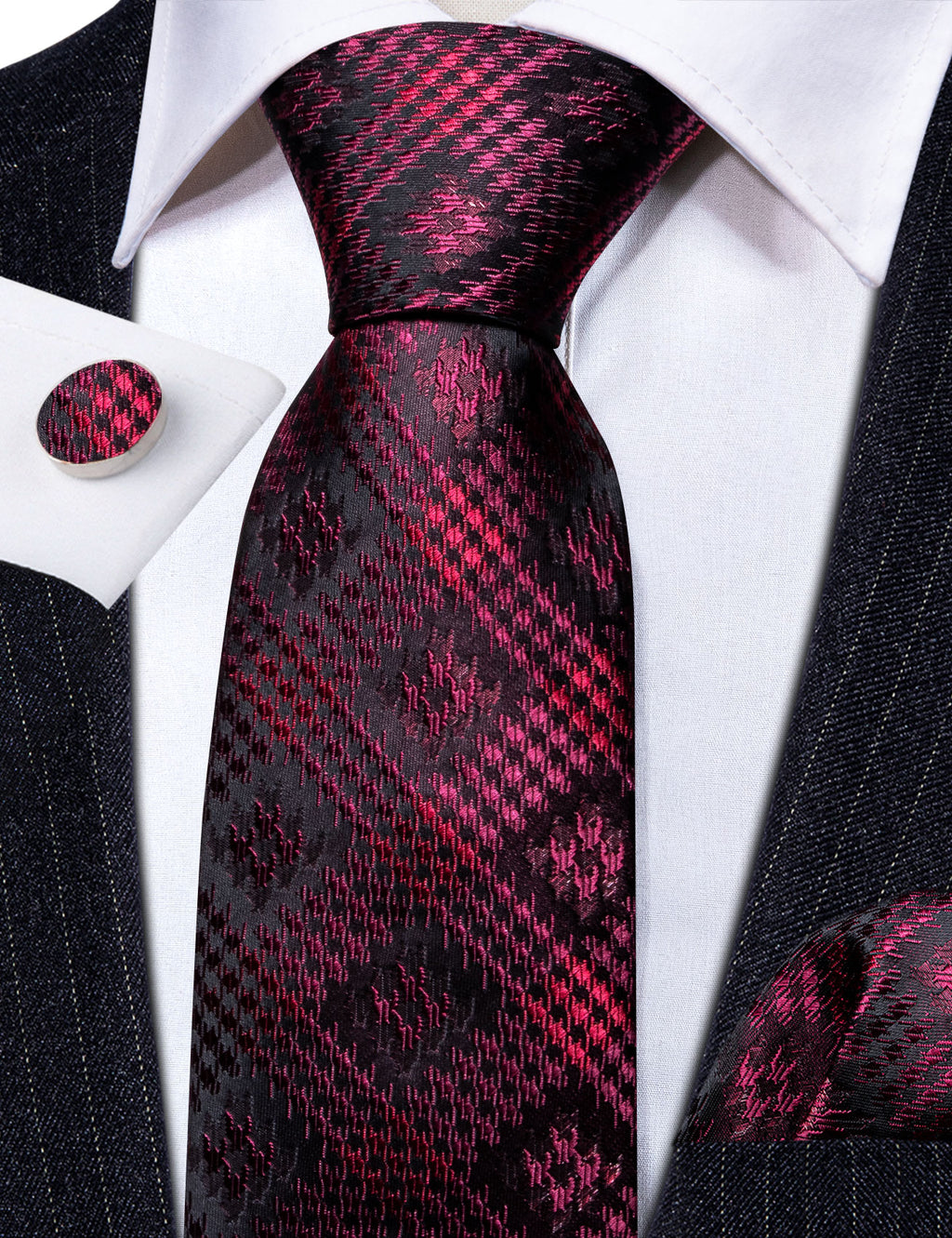 Black Red Novelty Silk Tie Set - GentCrest - View 5