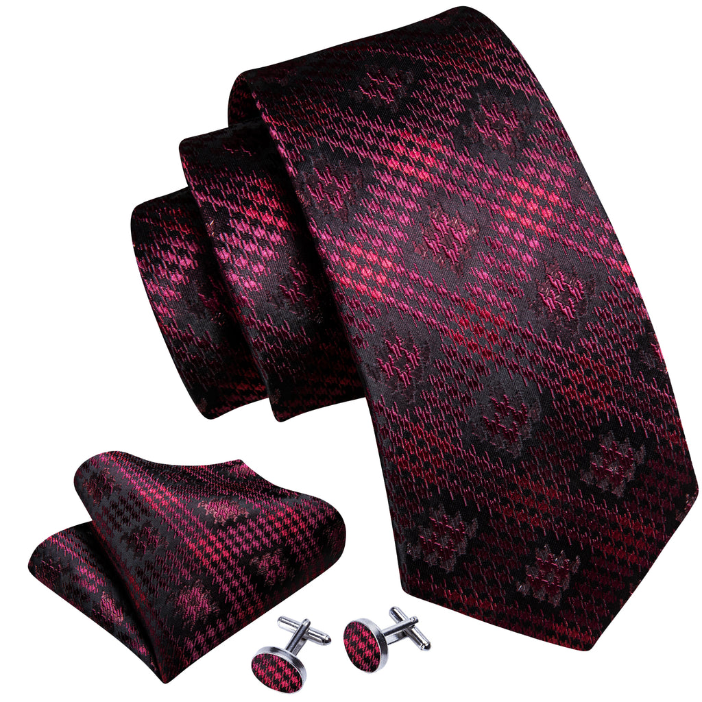 Black Red Novelty Silk Tie Set - GentCrest - View 6