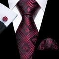 Black Red Novelty Silk Tie Set - GentCrest