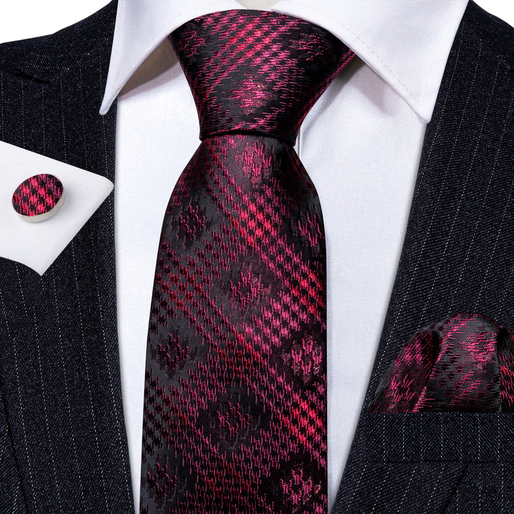 Black Red Novelty Silk Tie Set - GentCrest - View 2
