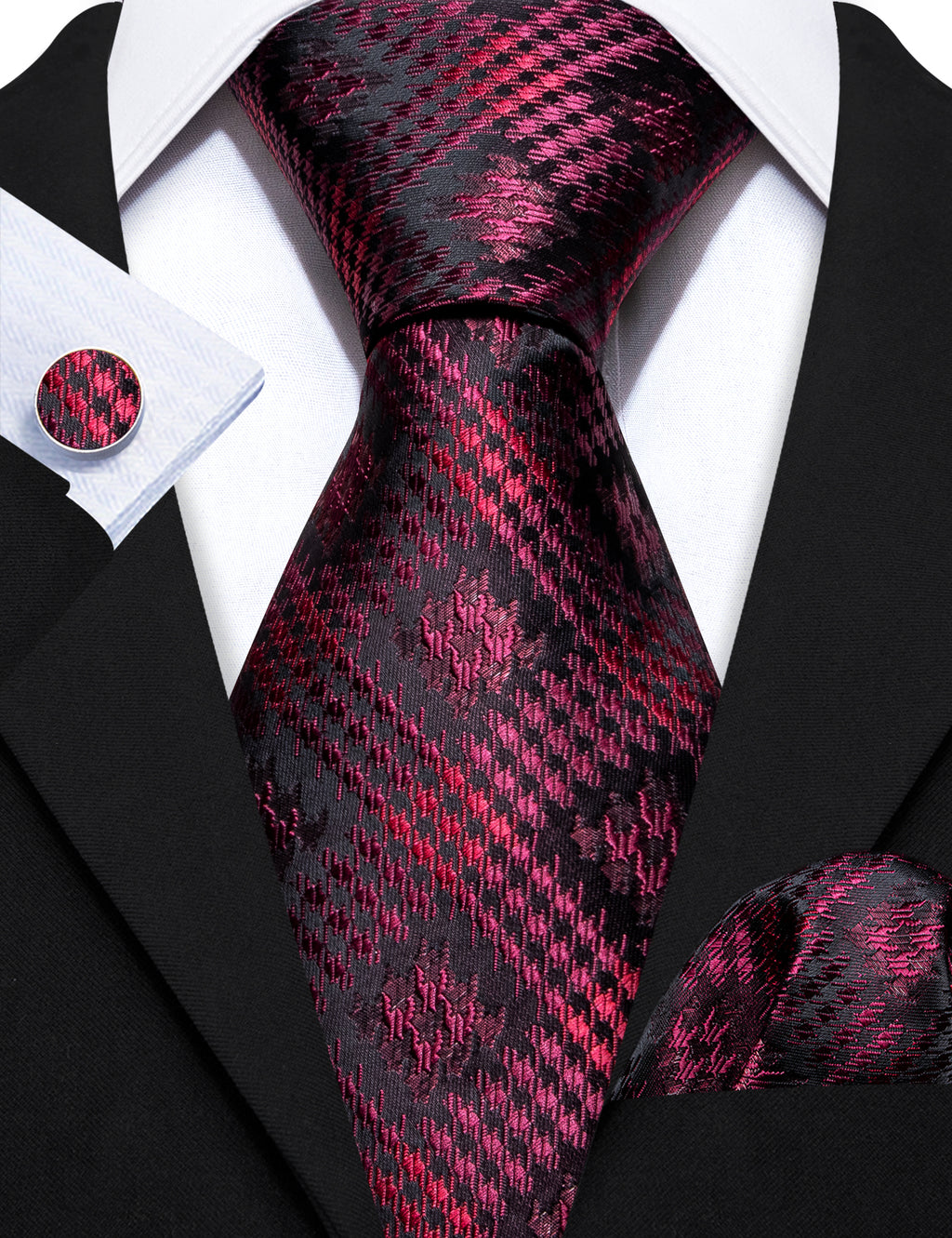 Black Red Novelty Silk Tie Set - GentCrest - View 4