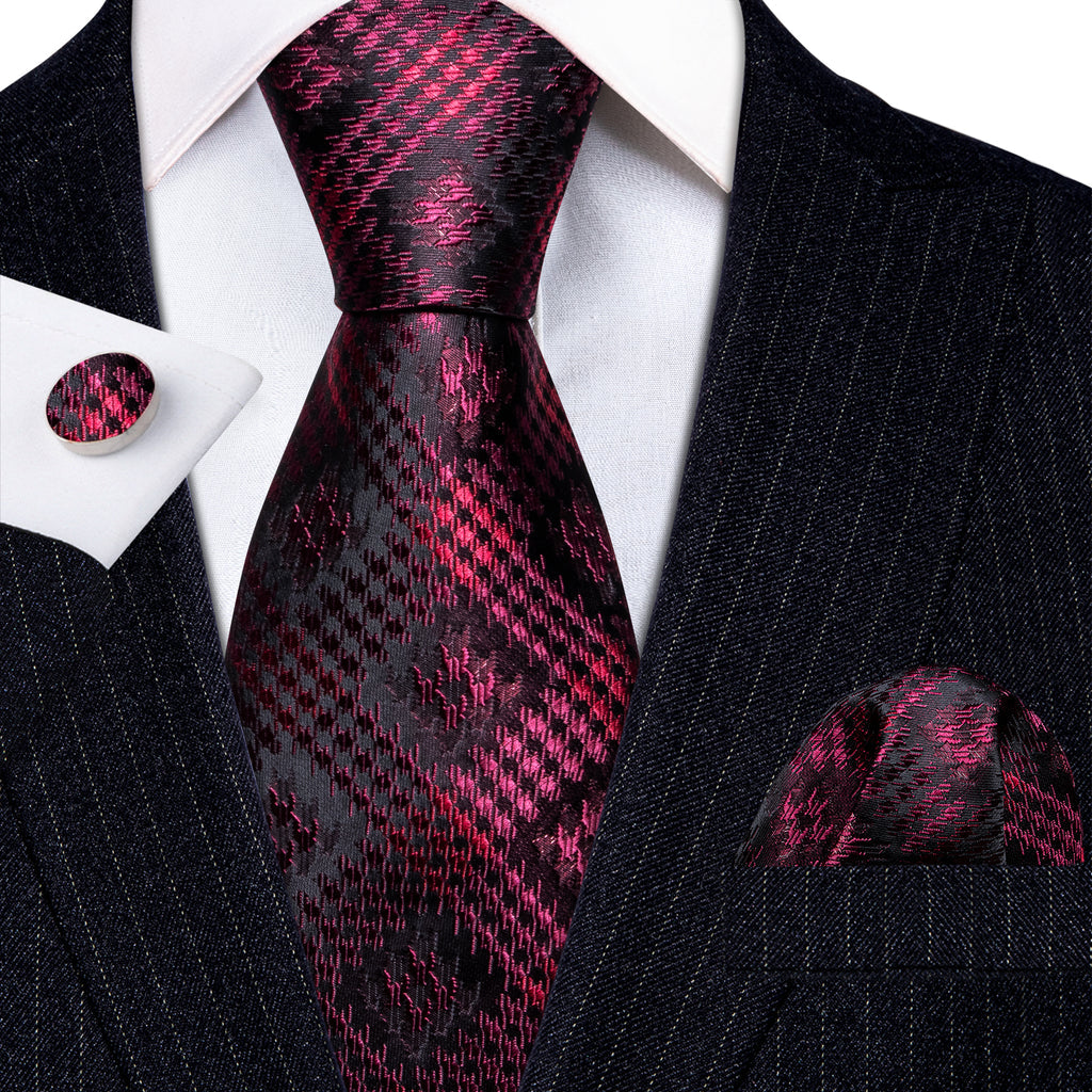 Black Red Novelty Silk Tie Set - GentCrest - View 3