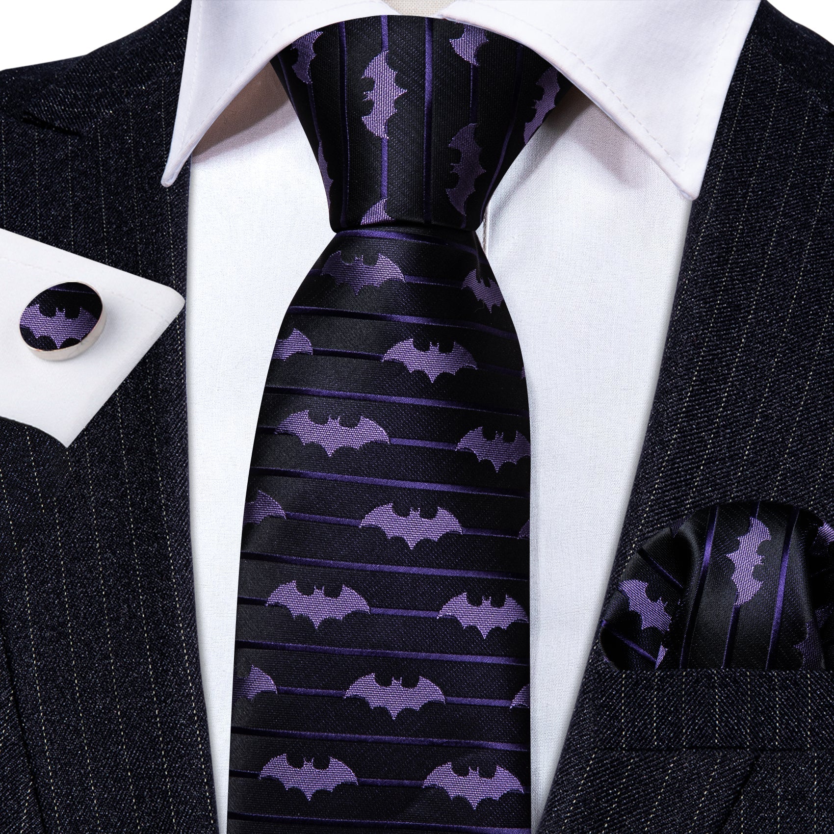 GentCrest Black Striped Tie Hanky Cufflinks Set - Image 2