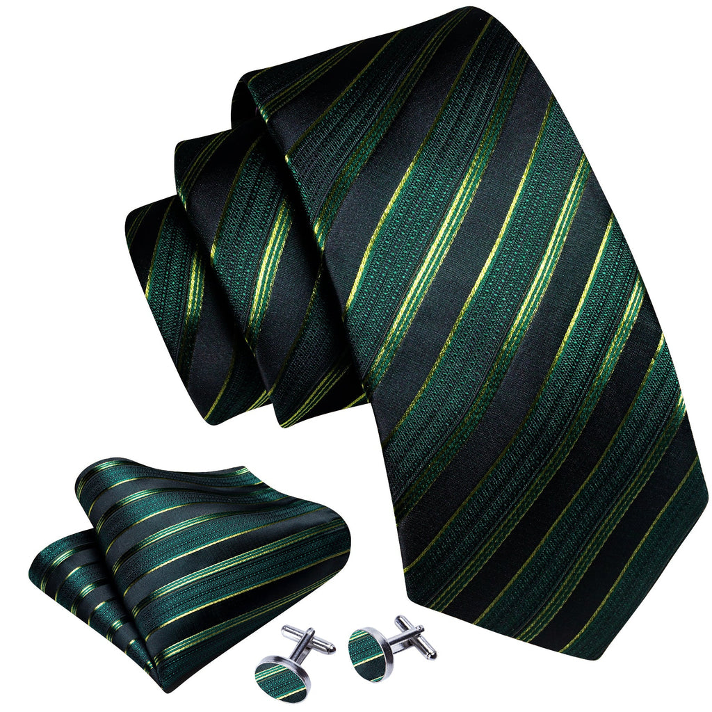 GentCrest Green Striped Tie Hanky Cufflinks Set - Image 2
