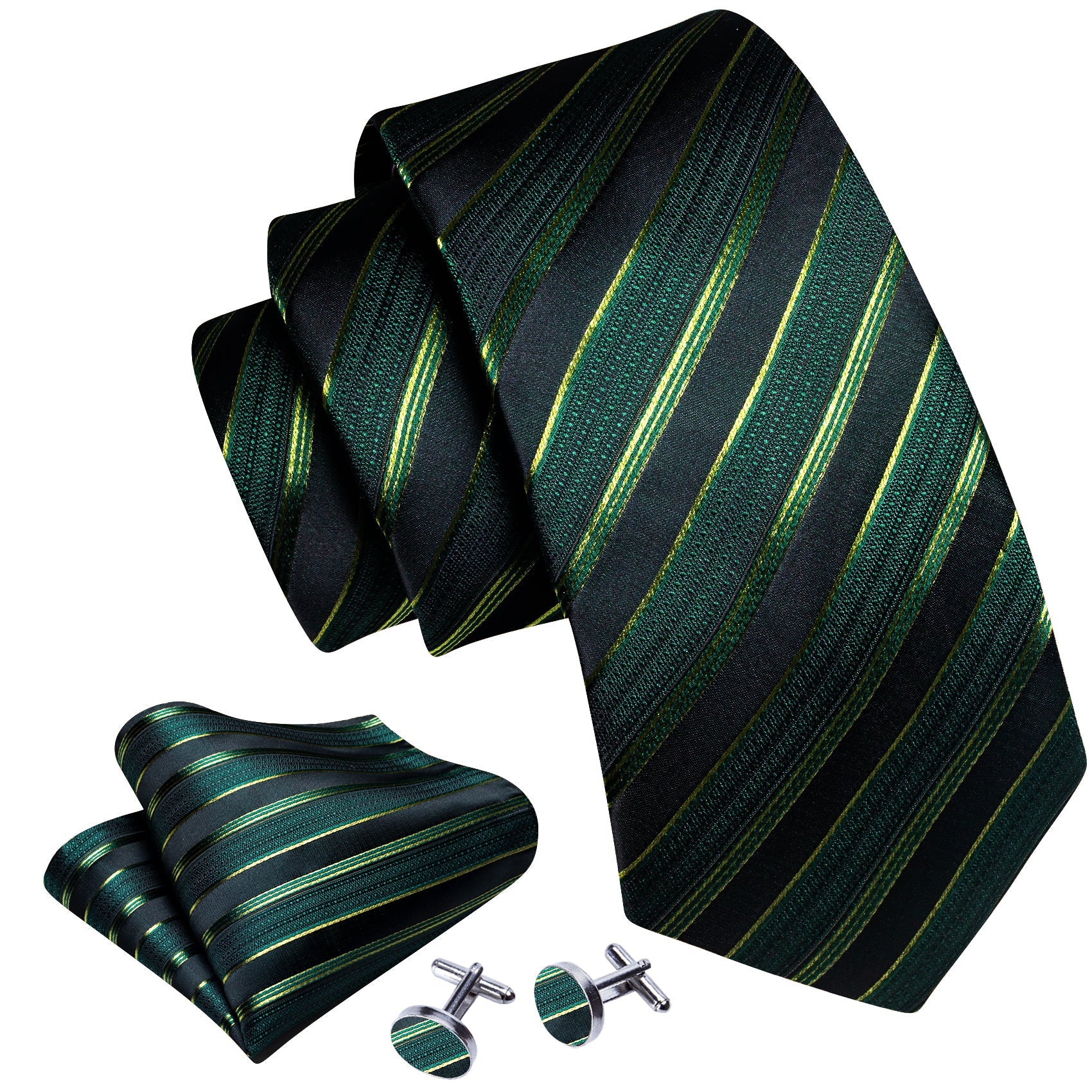 GentCrest Green Striped Tie Hanky Cufflinks Set - Image 2