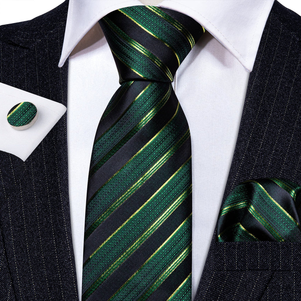 GentCrest Green Striped Tie Hanky Cufflinks Set - Image 3