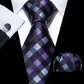 Black Purple Plaid Silk Tie Set - GentCrest