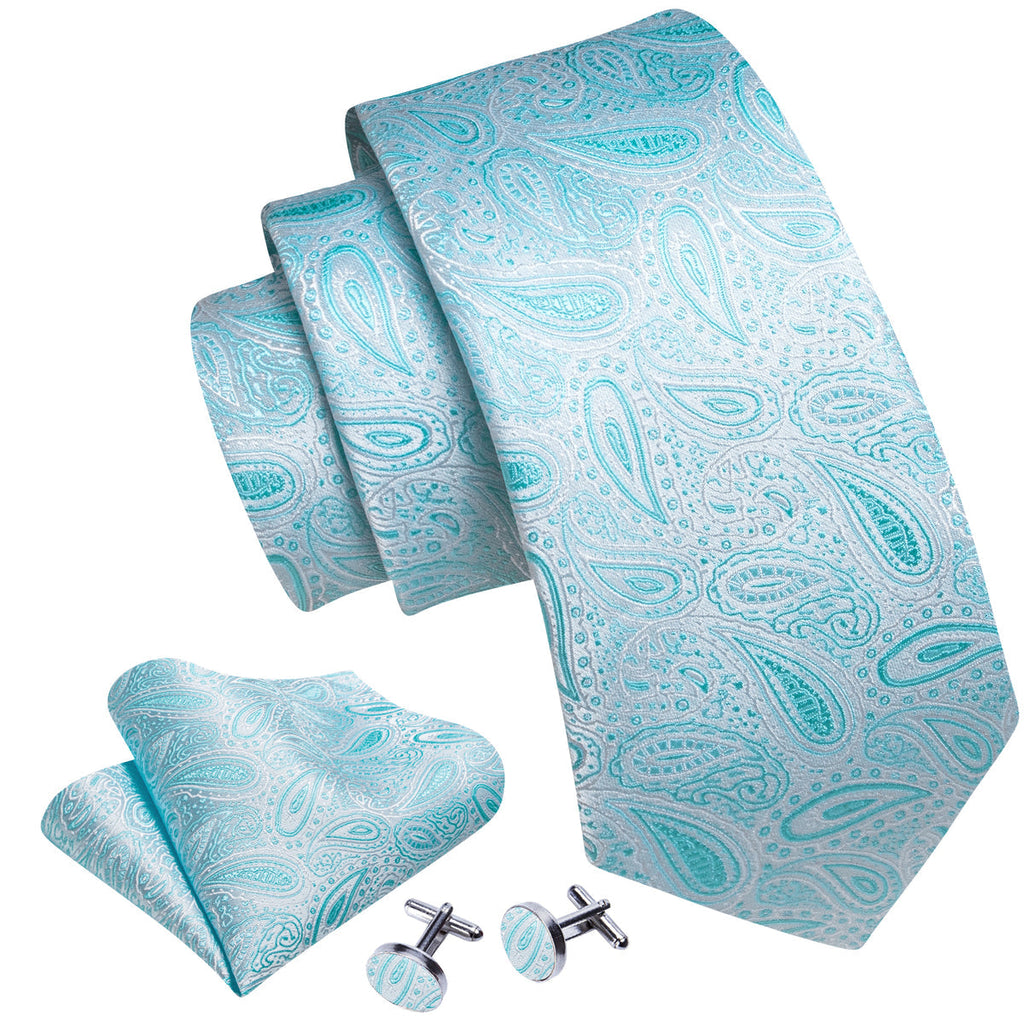 Sky Blue Paisley Silk Men's Silk Tie Set - GentCrest - View 6