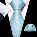 Sky Blue Paisley Silk Men's Silk Tie Set - GentCrest