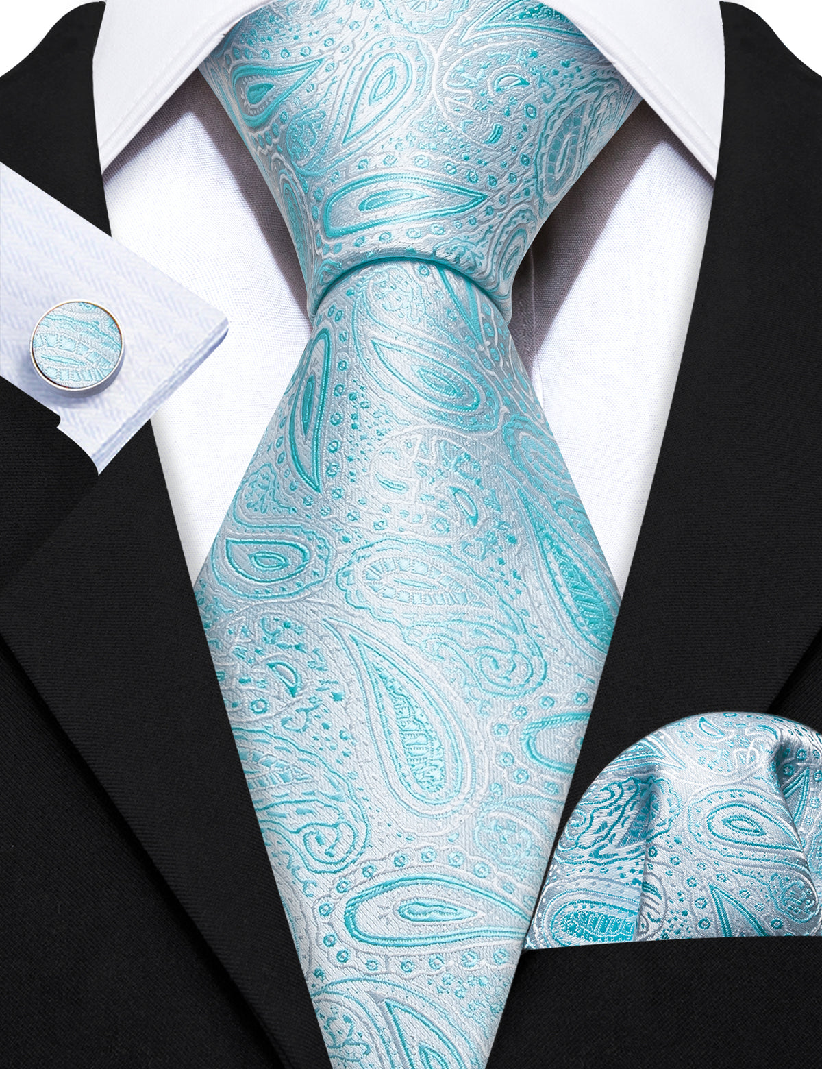 Sky Blue Paisley Silk Men's Silk Tie Set - GentCrest - View 5
