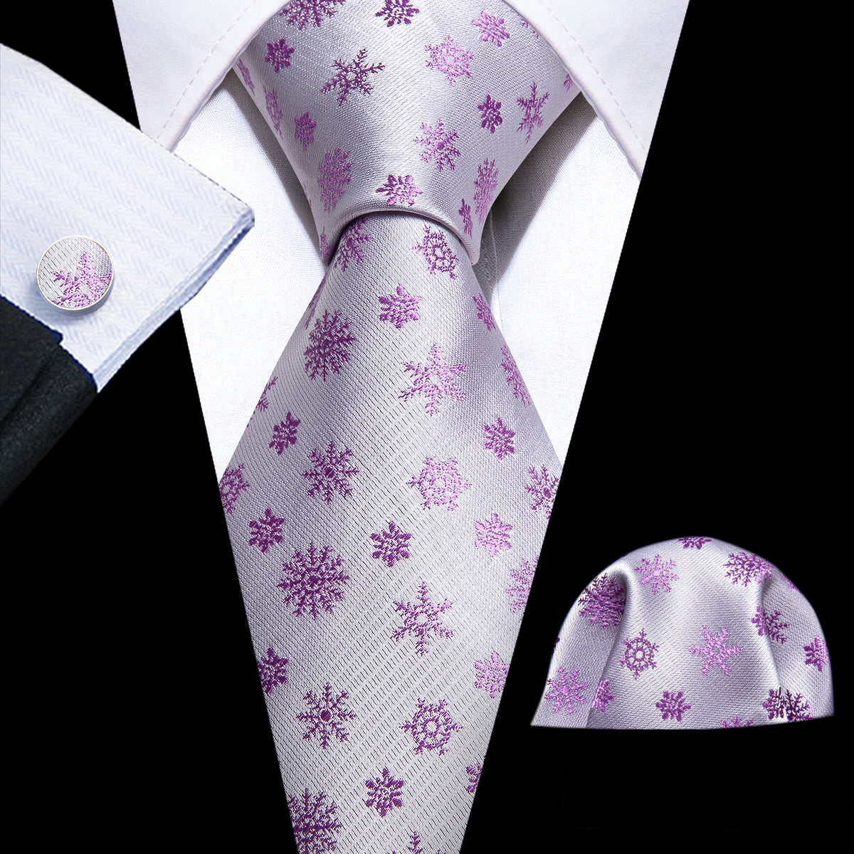 White Pink Christmas Silk Tie Set - GentCrest