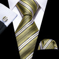 LemonChiffon Yellow White Striped Silk Tie Set - GentCrest