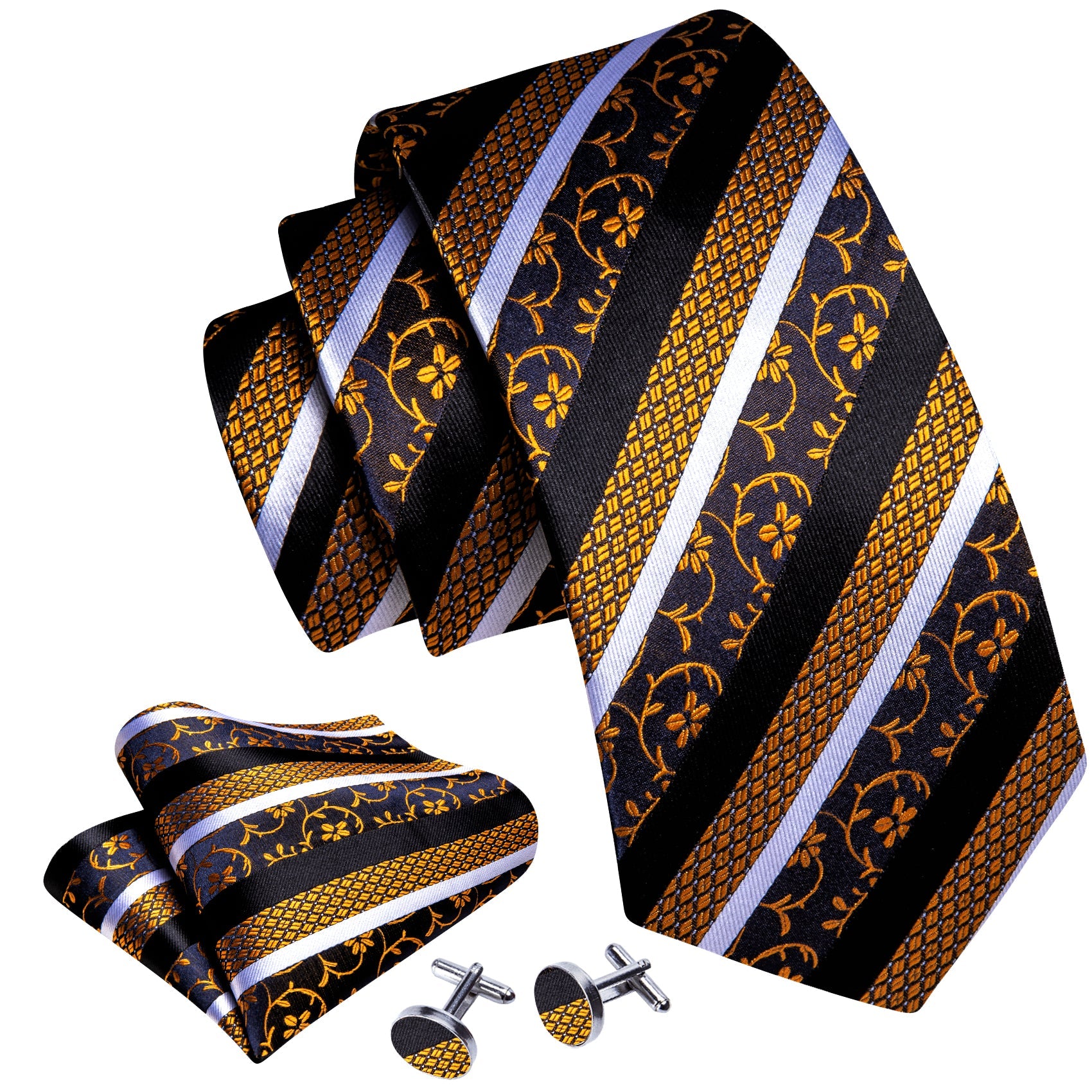 GentCrest Black Striped Tie Hanky Cufflinks Set - Image 3