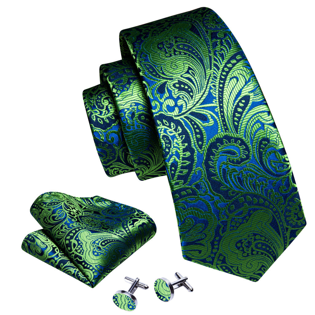 Green Blue Paisley Silk Tie Set - GentCrest - View 6