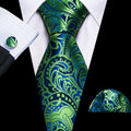Green Blue Paisley Silk Tie Set - GentCrest