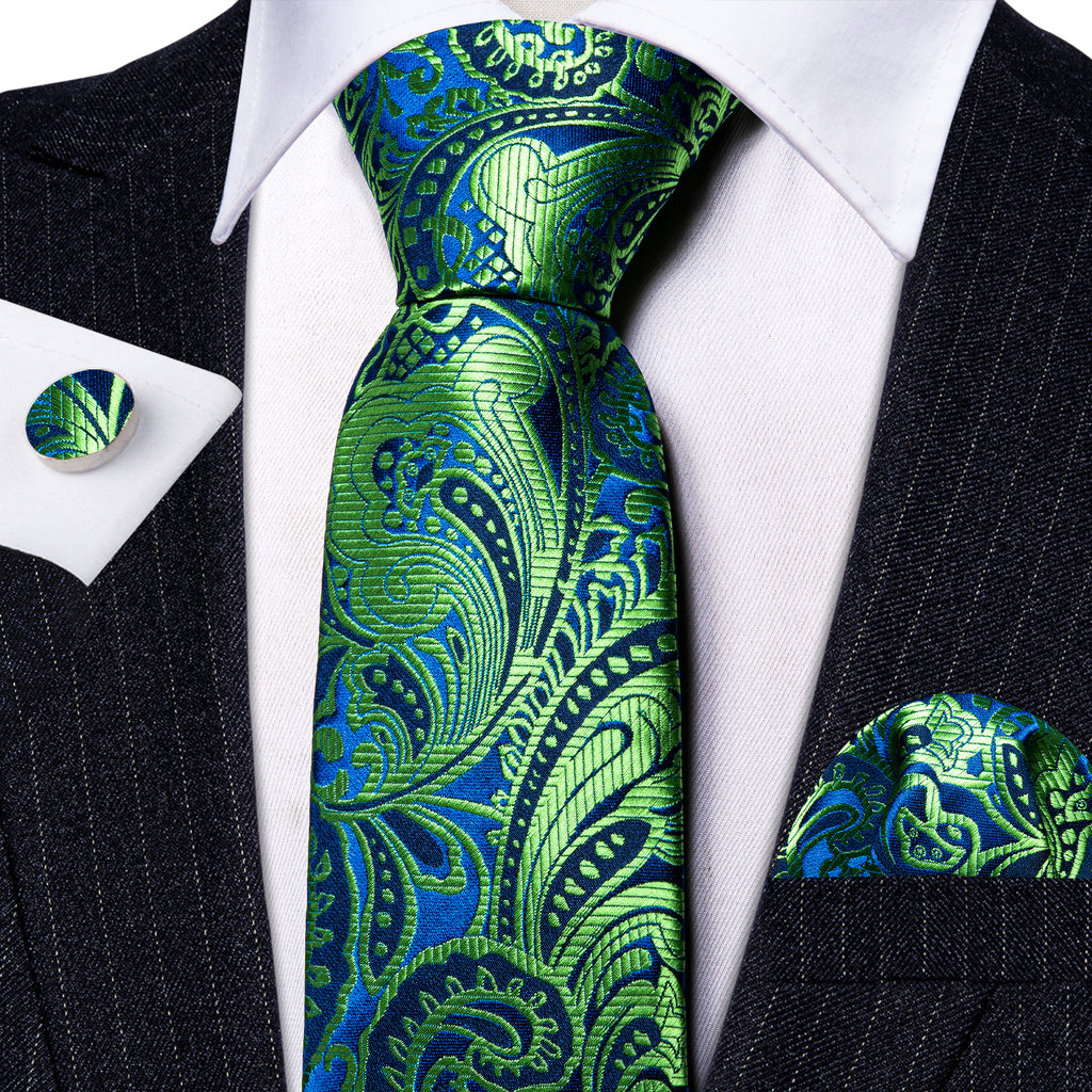 Green Blue Paisley Silk Tie Set - GentCrest - View 3
