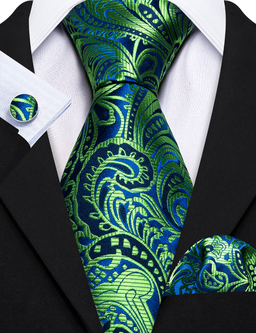 Green Blue Paisley Silk Tie Set - GentCrest - View 5