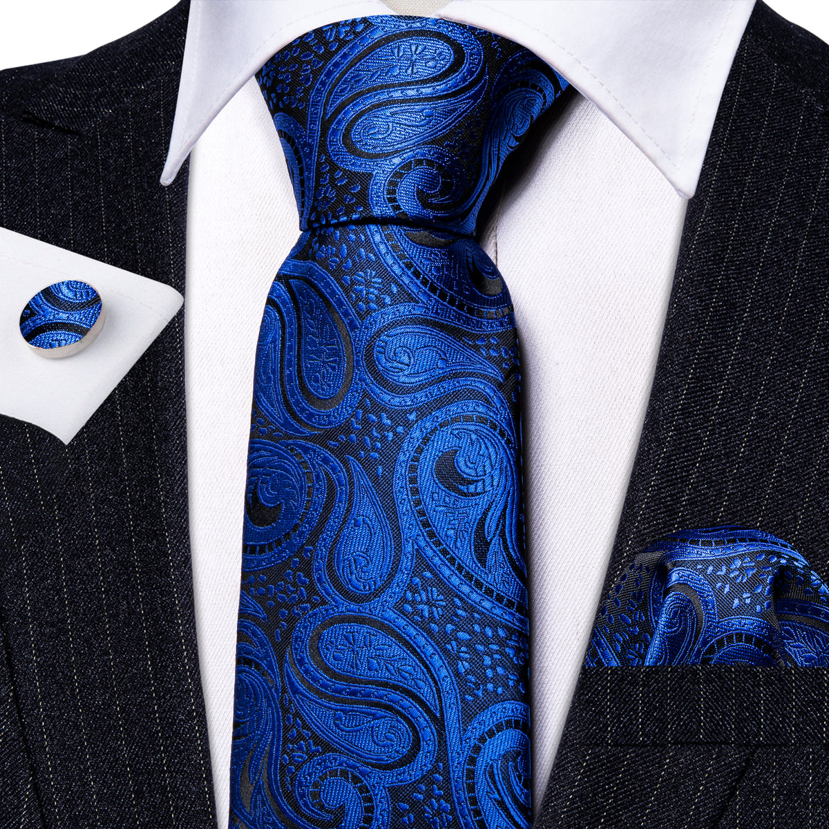 Blue Paisley Silk Tie Set - GentCrest - View 3